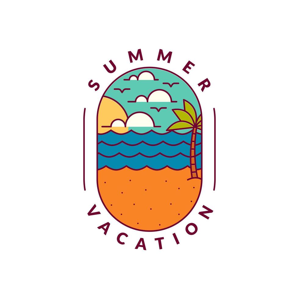 illustration of summer beach monoline or line art style vector
