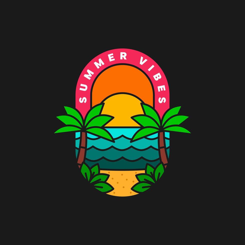 illustration of sunset beach line art vector