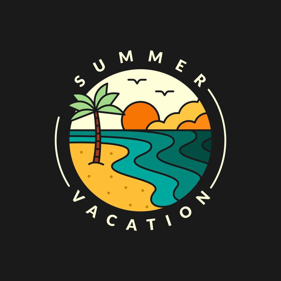 illustration of sunset beach line art vector