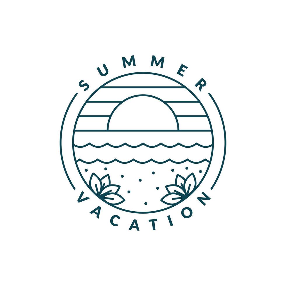 illustration of sunset beach monoline or line art style vector