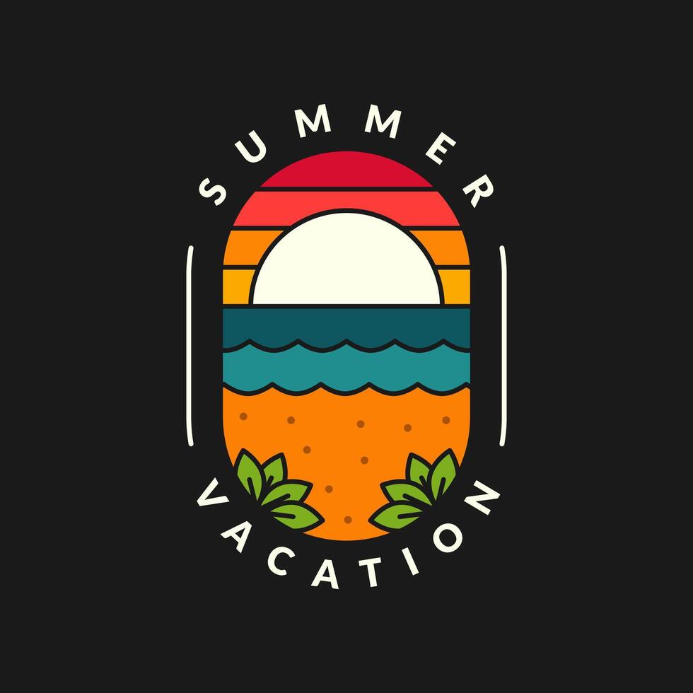 illustration of sunset beach line art vector