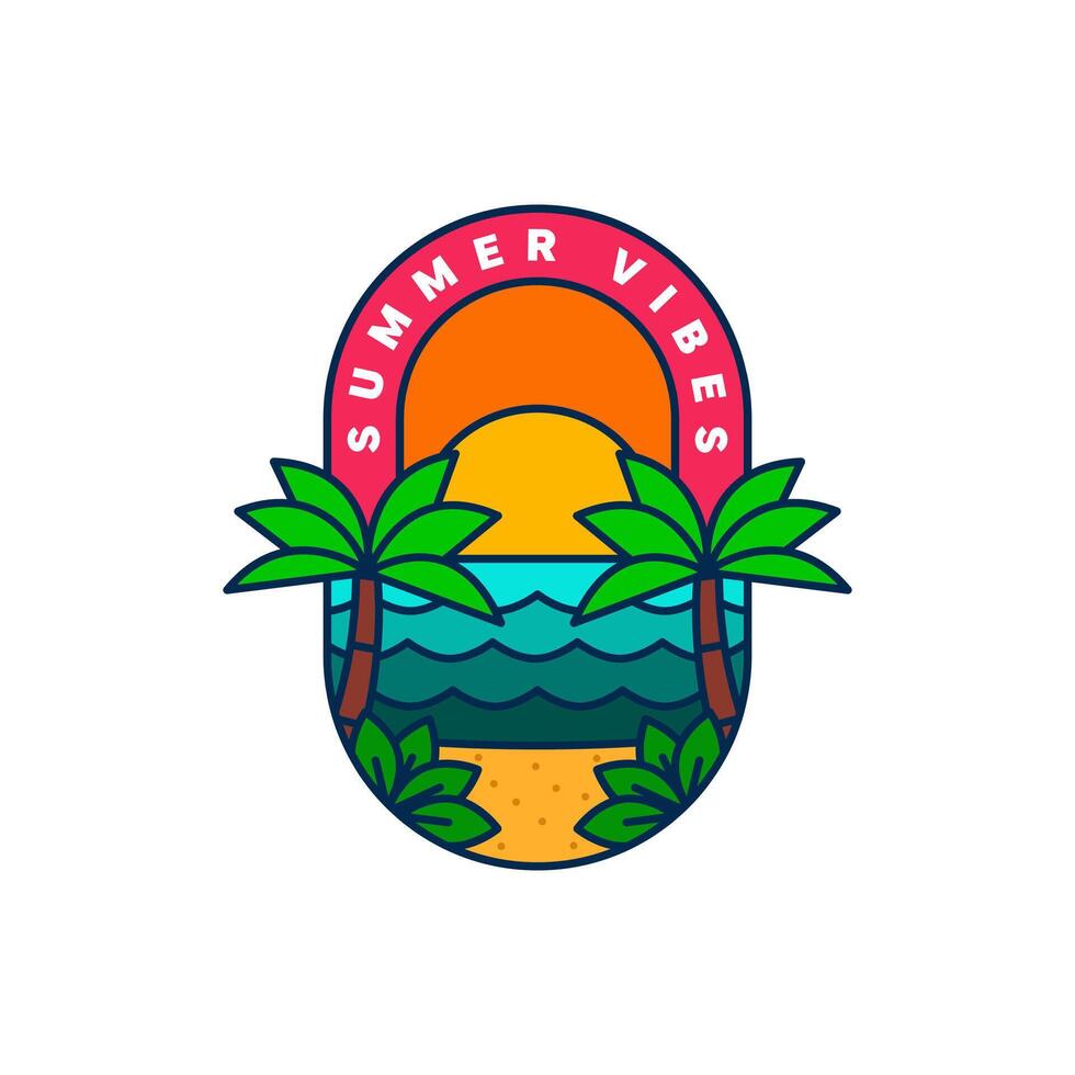 illustration of sunset beach line art vector