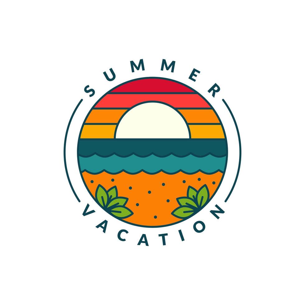 illustration of sunset beach monoline or line art style vector