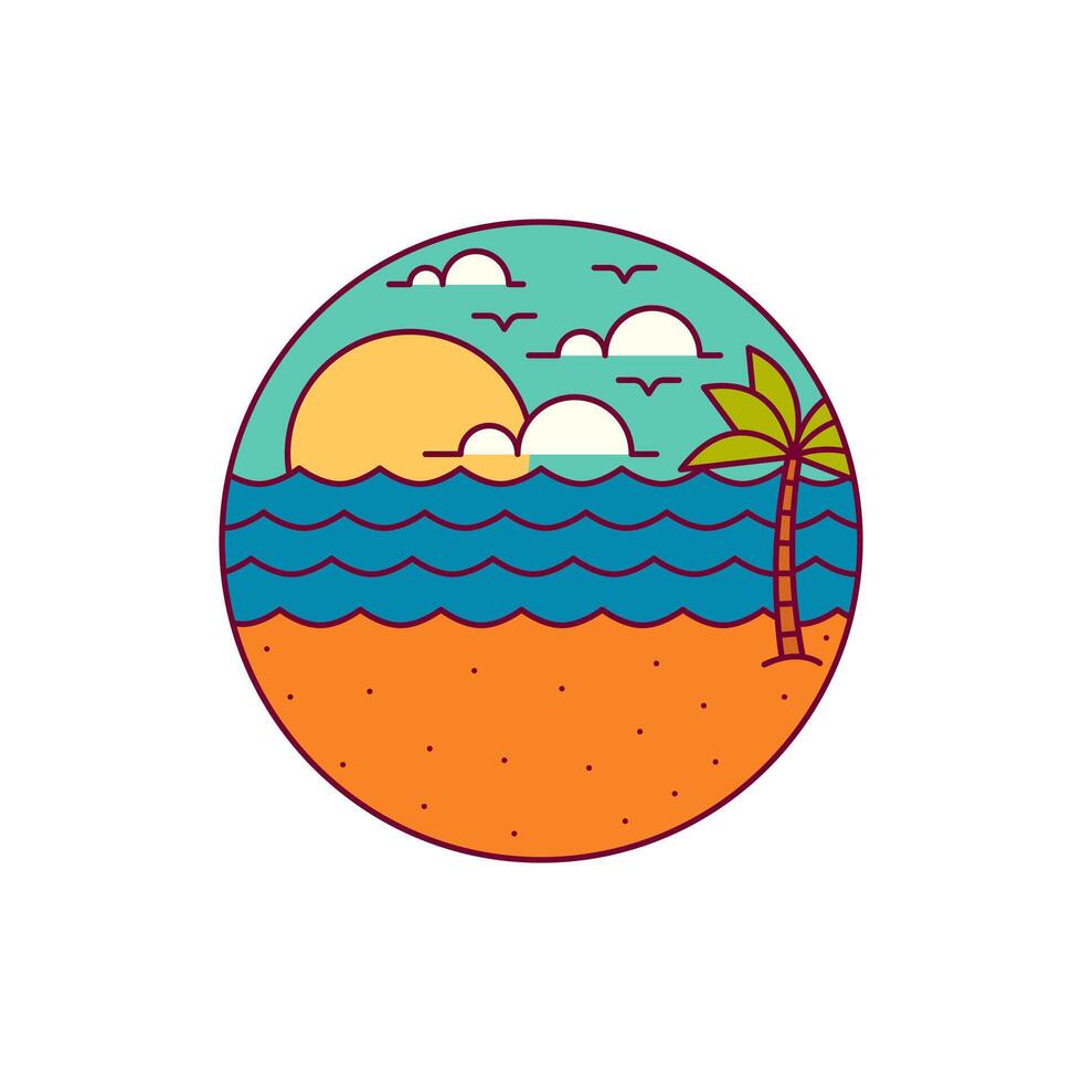 illustration of summer beach monoline or line art style vector