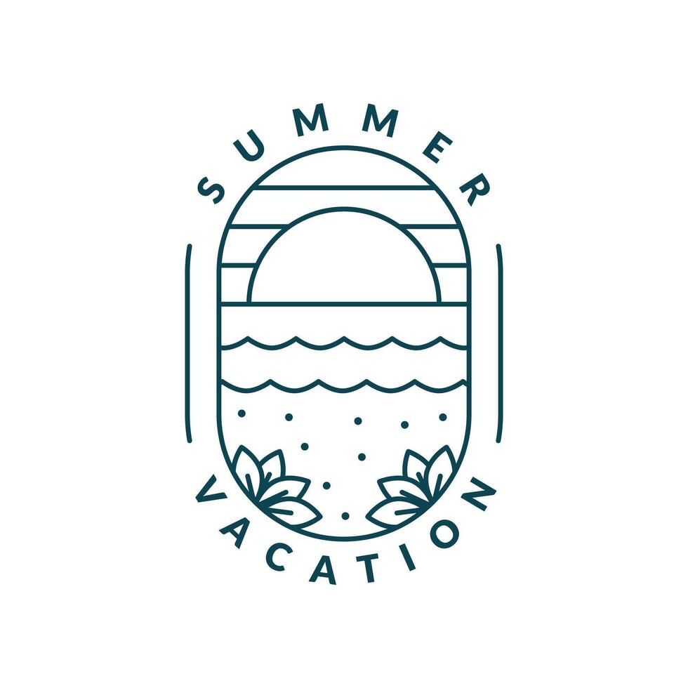 illustration of sunset beach monoline or line art style vector