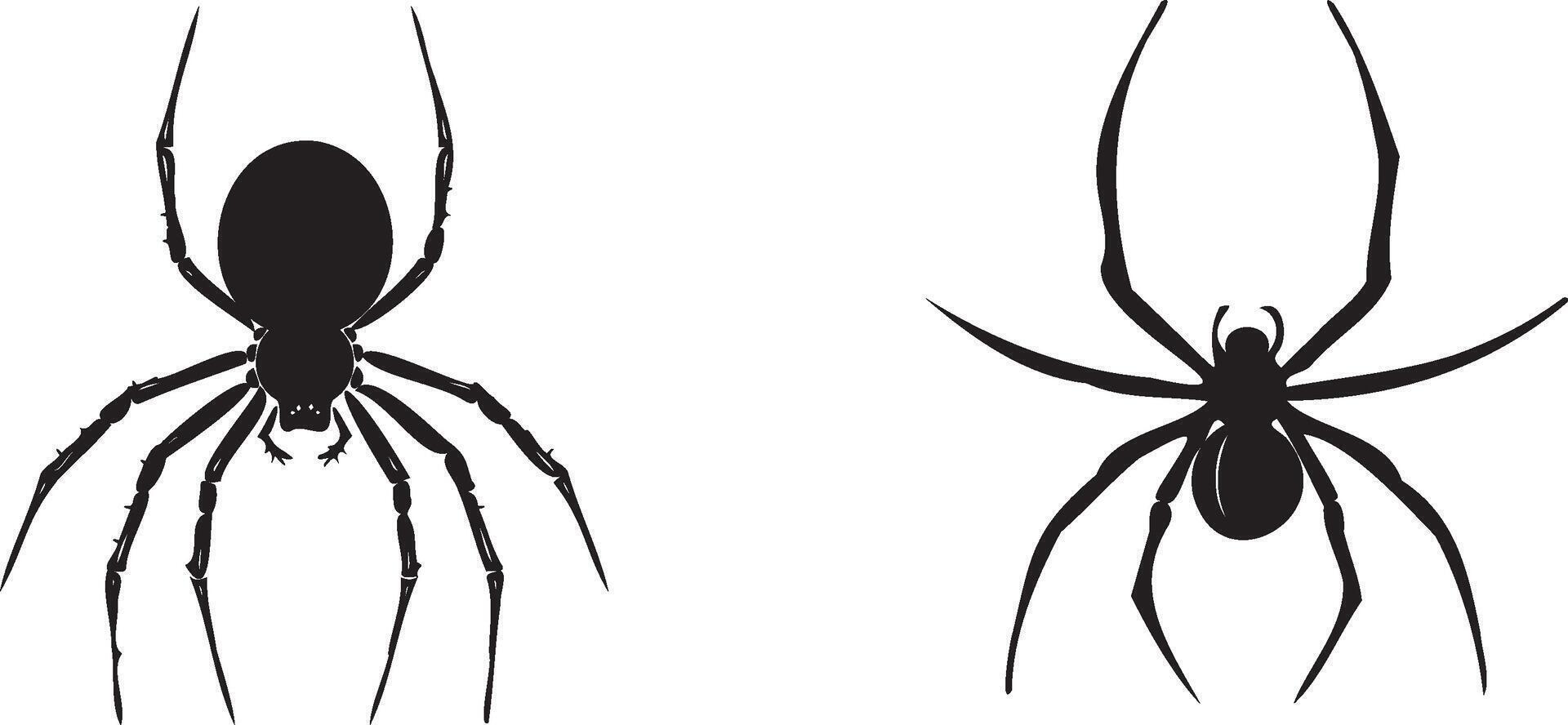 set of black spider silhouette vector