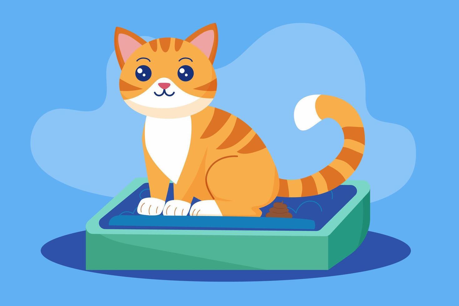 A cute red cat goes to the litter box. Animal filler concept. vector