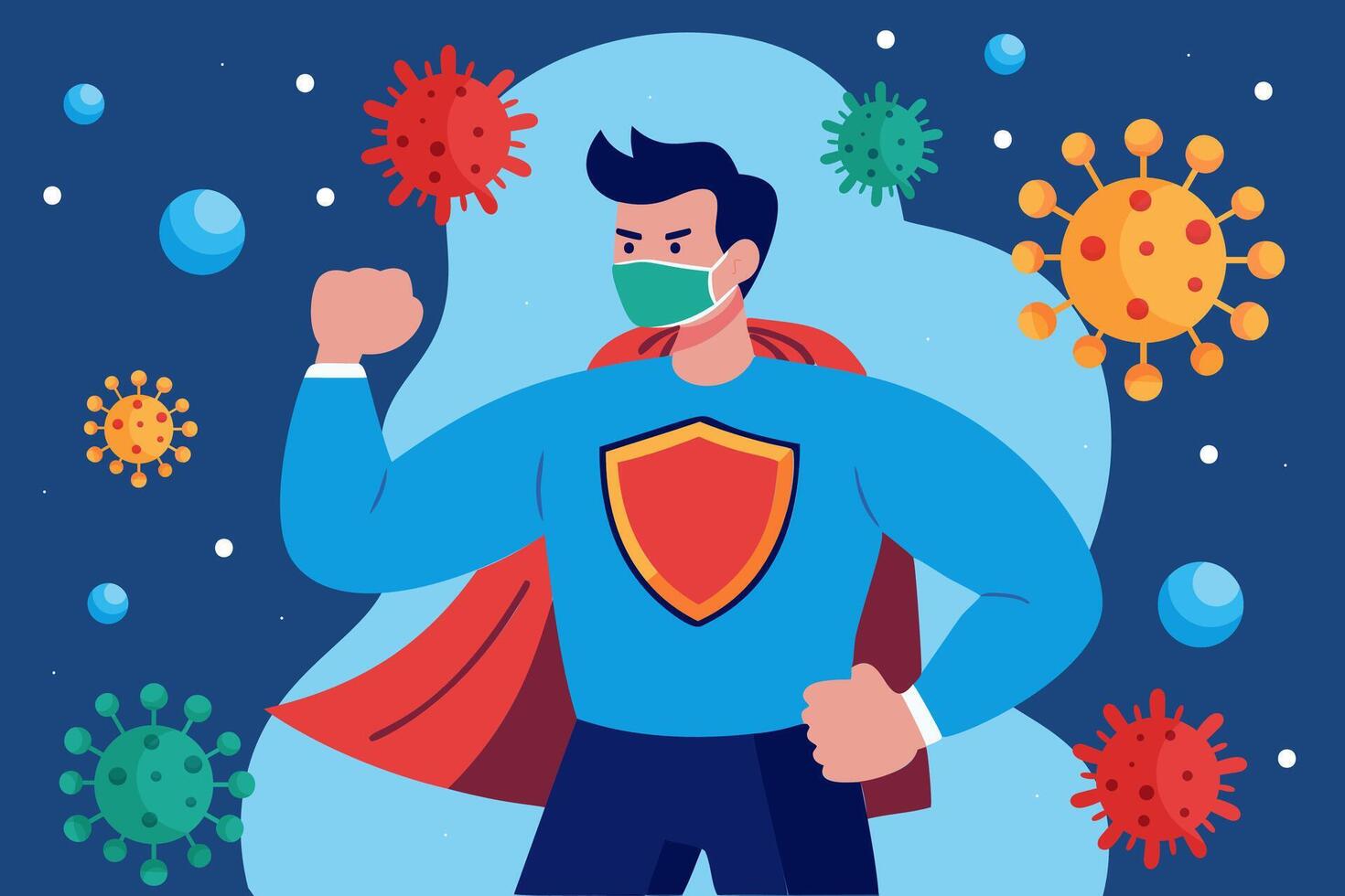 The immune system. A strong man fights viruses. vector