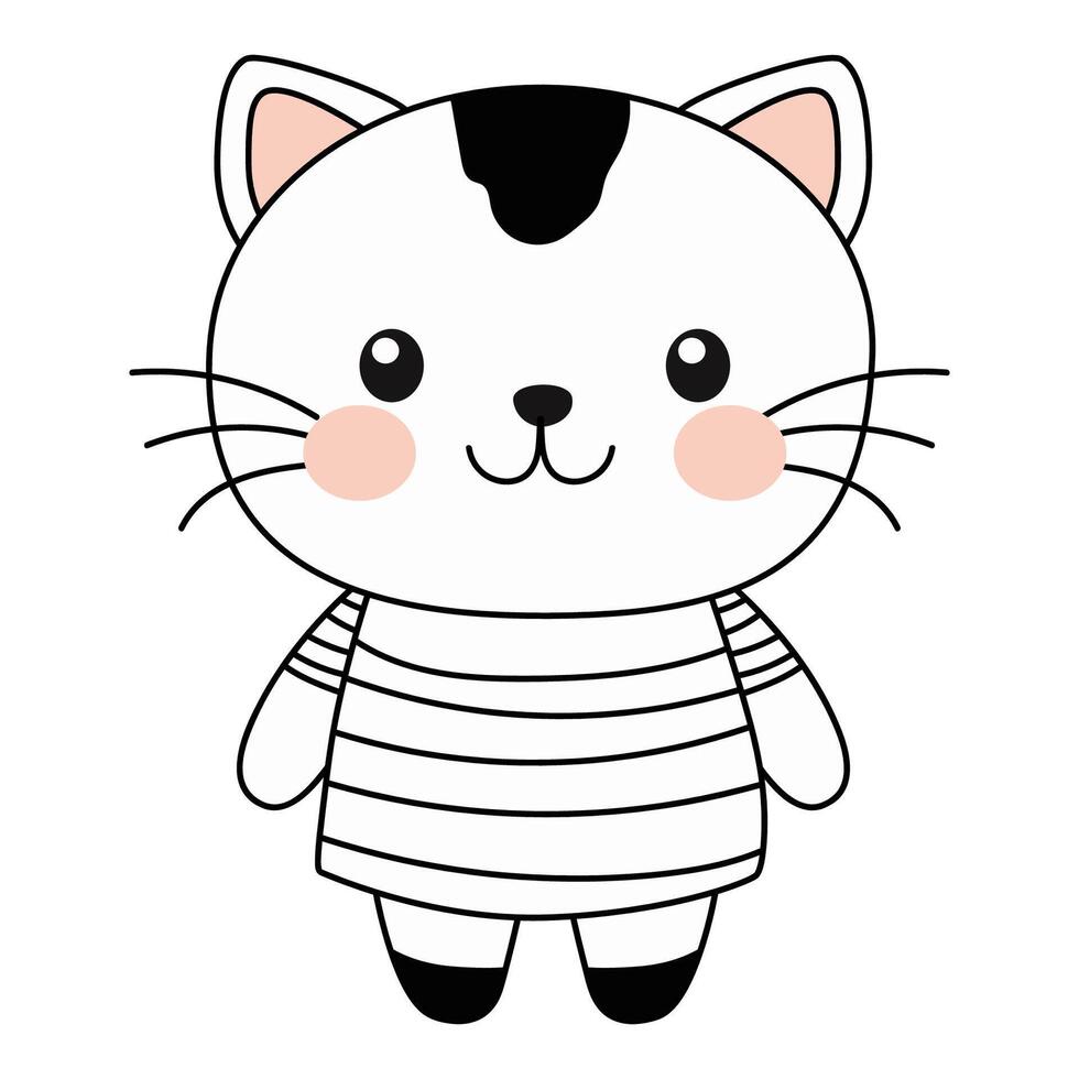 Cute kawaii kitten in clothes on a white background. vector