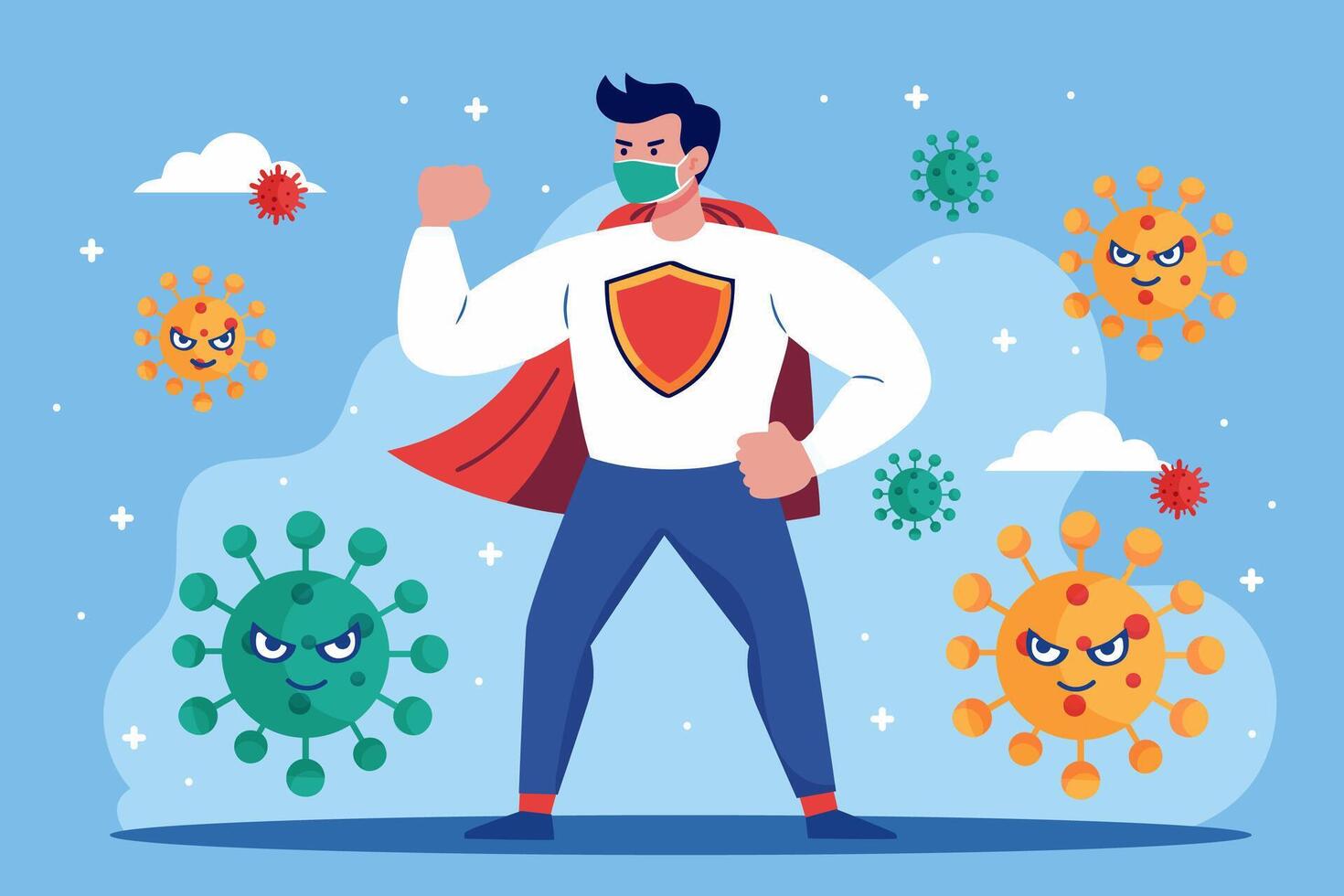 The immune system. A strong man fights viruses. vector
