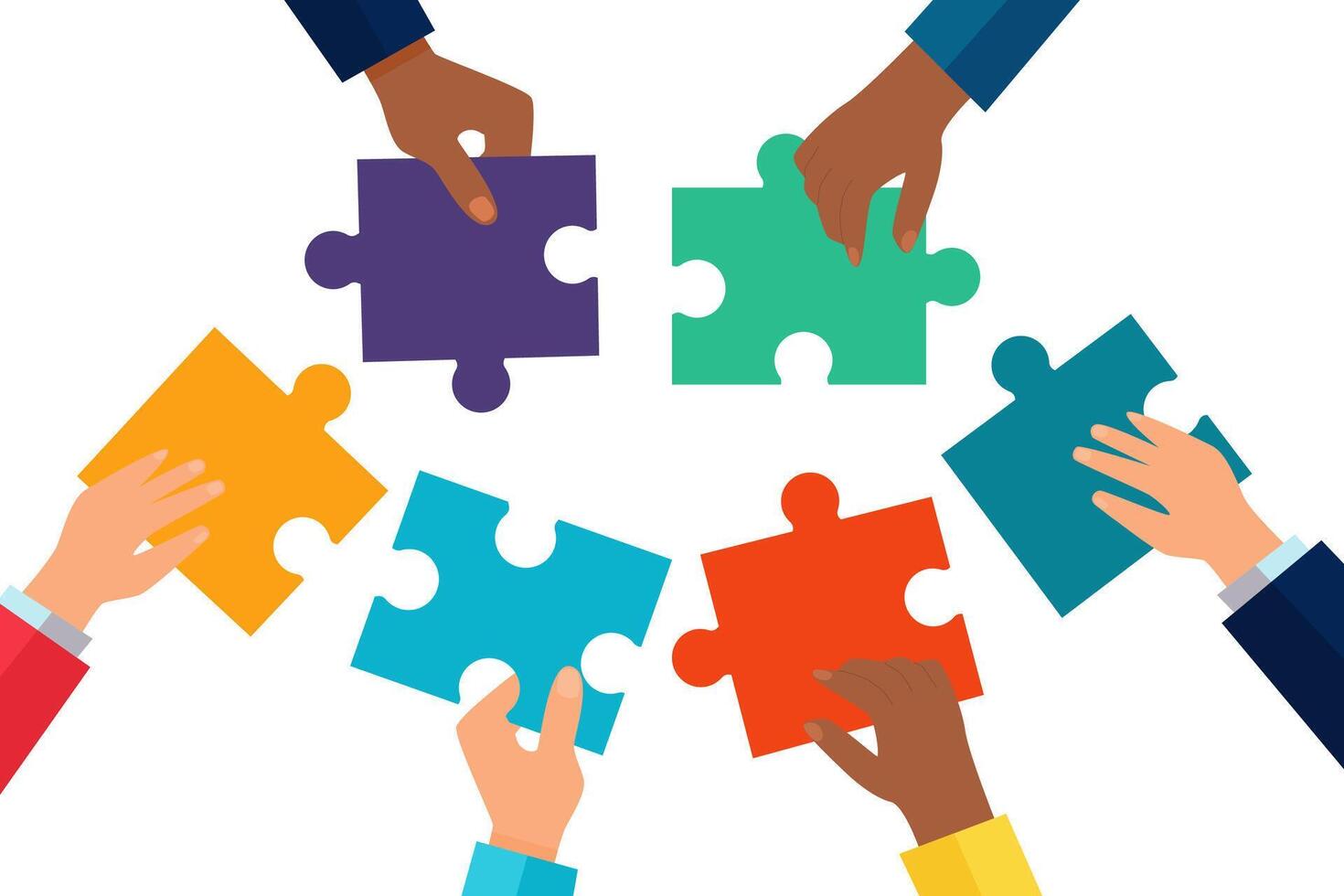 Hands hold puzzles, collect pieces. on a white background vector