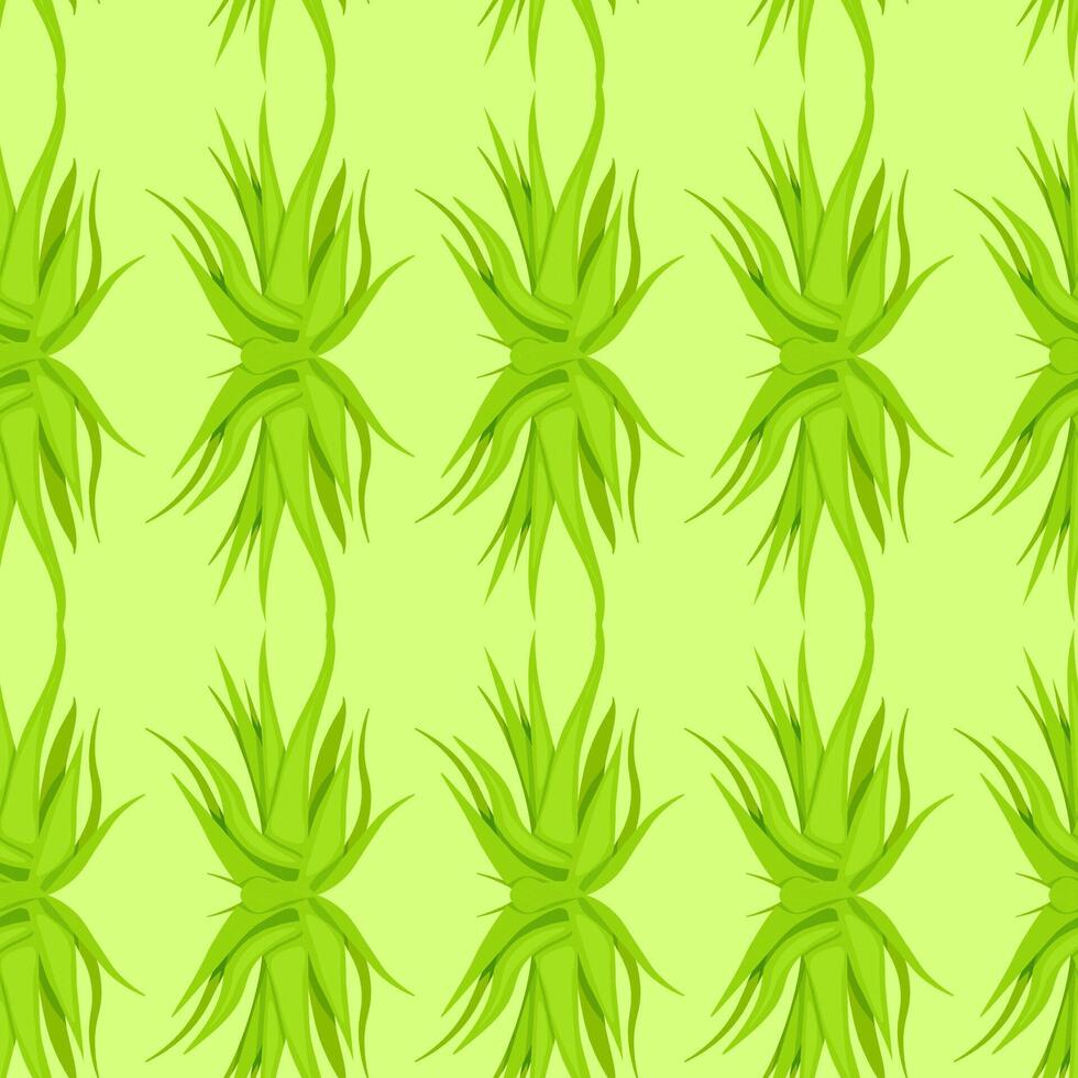 Vertical seamless pattern of Aloe vera plants on green background vector