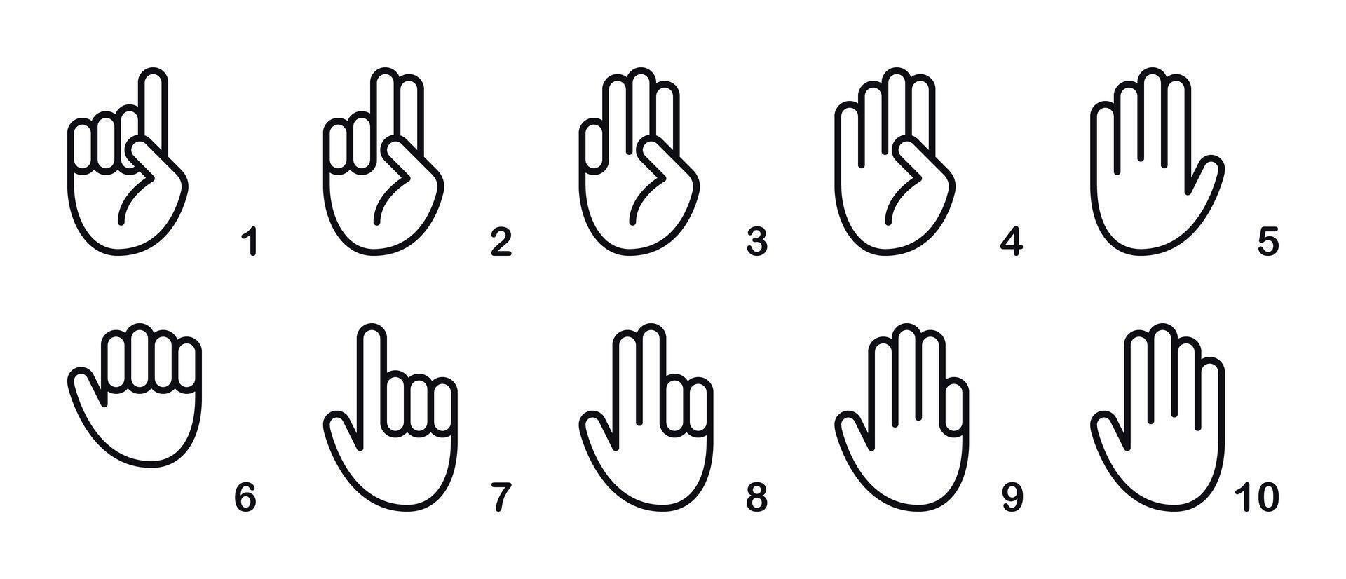 Hand Gesture Symbols 1 to 10 - Counting and Communication Icons vector