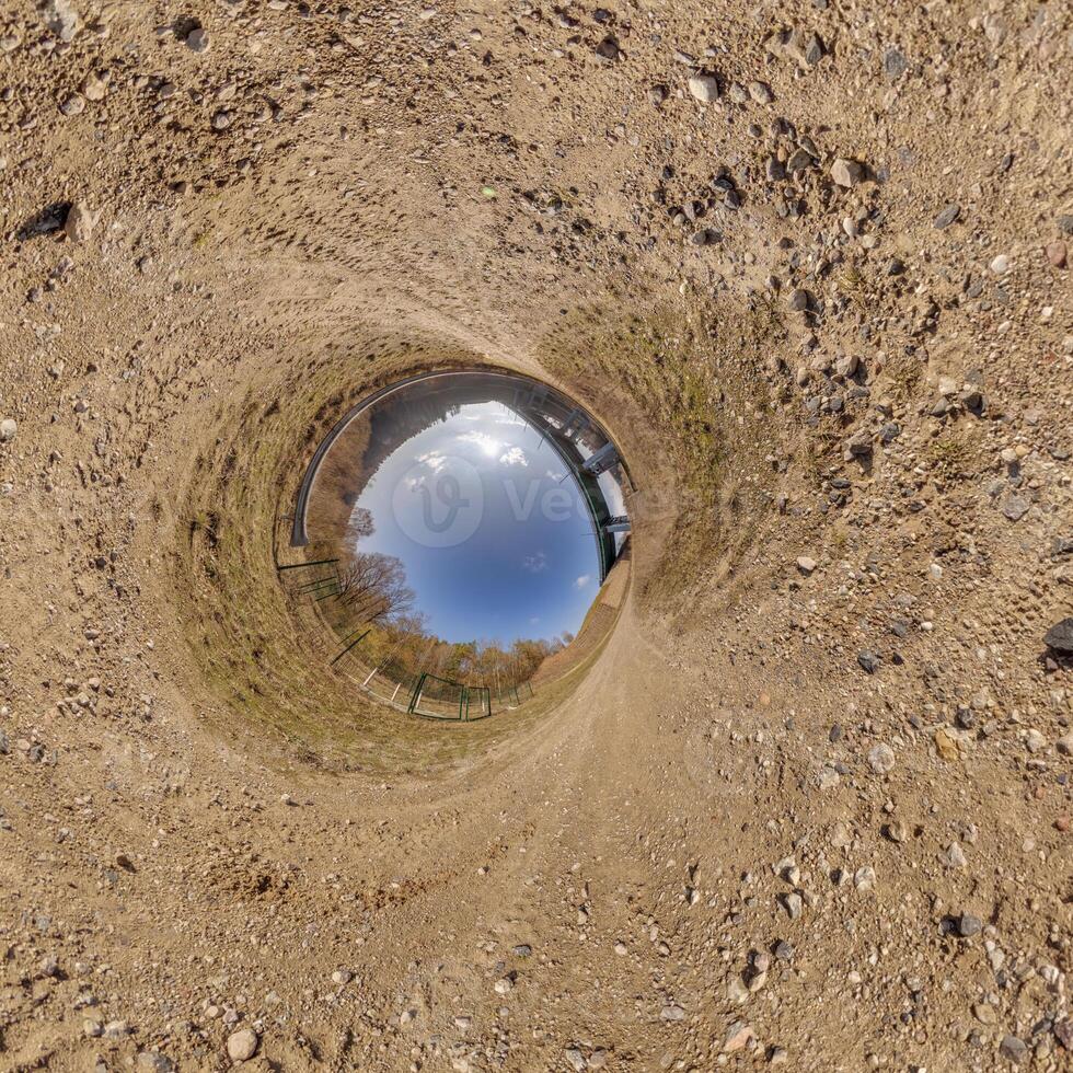blue hole sphere or globe little planet inside sand or dry ground frame background photo