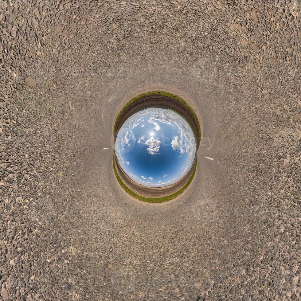 blue hole sphere or globe little planet inside sand or dry ground frame background photo