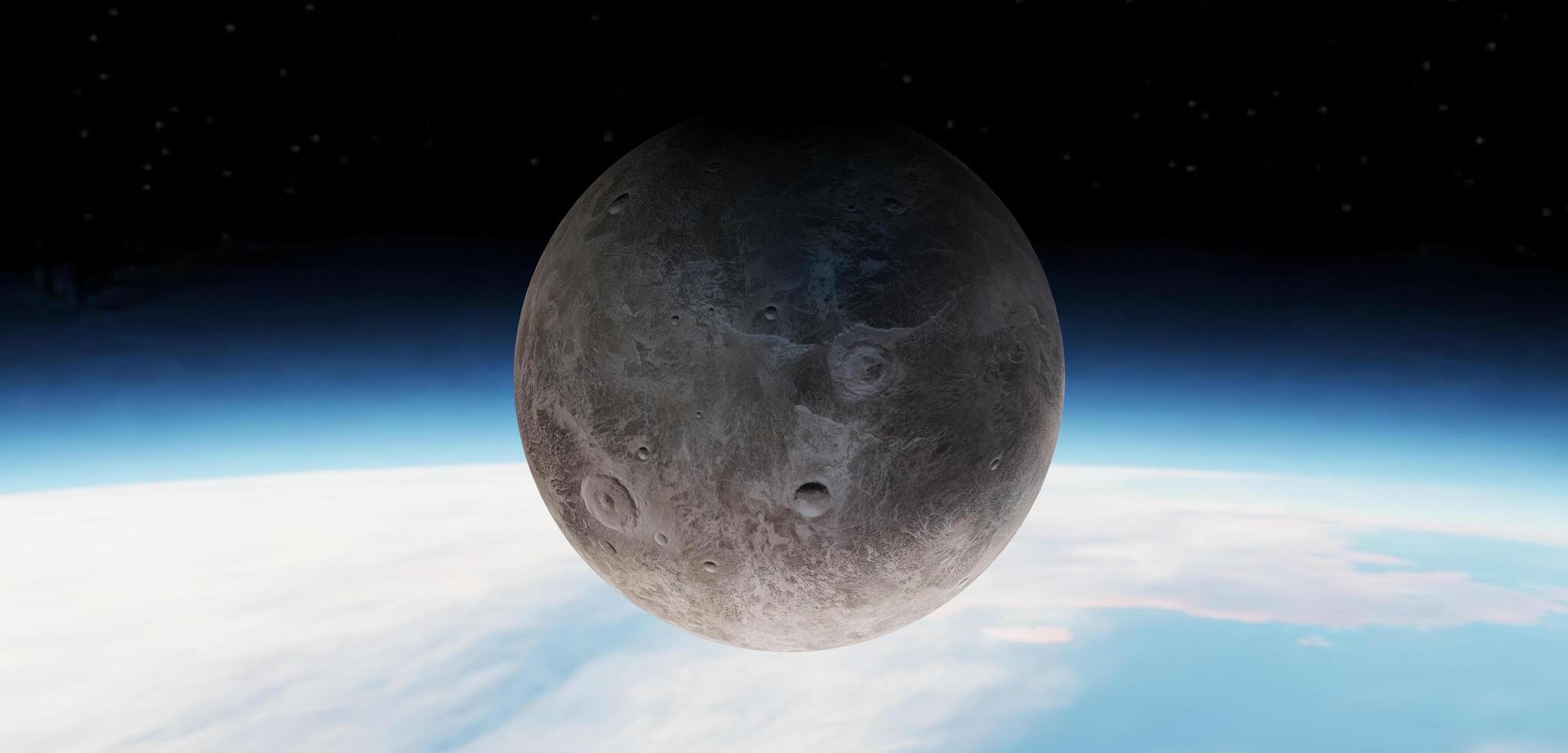 Moon close to Earth Moon and orbit around the earth. Space. 3D illustration. photo