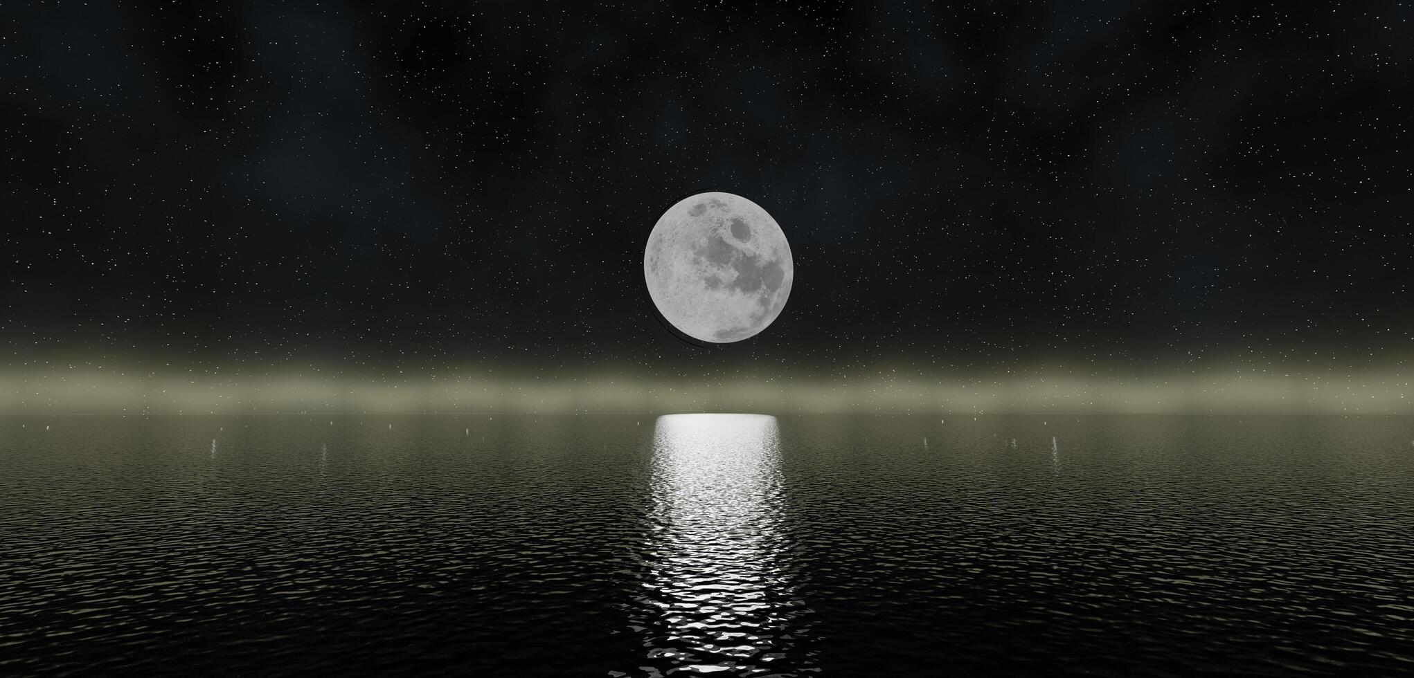 Full moon on the water surface Moonlit night 3D illustration photo