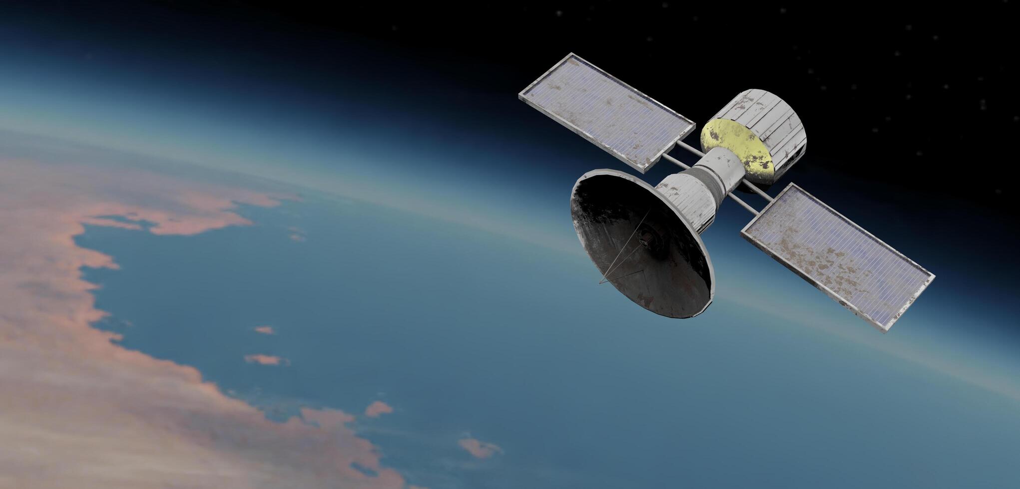 satellites, extraterrestrial orbits, communications satellites floating in the atmosphere 3D illustration, photo