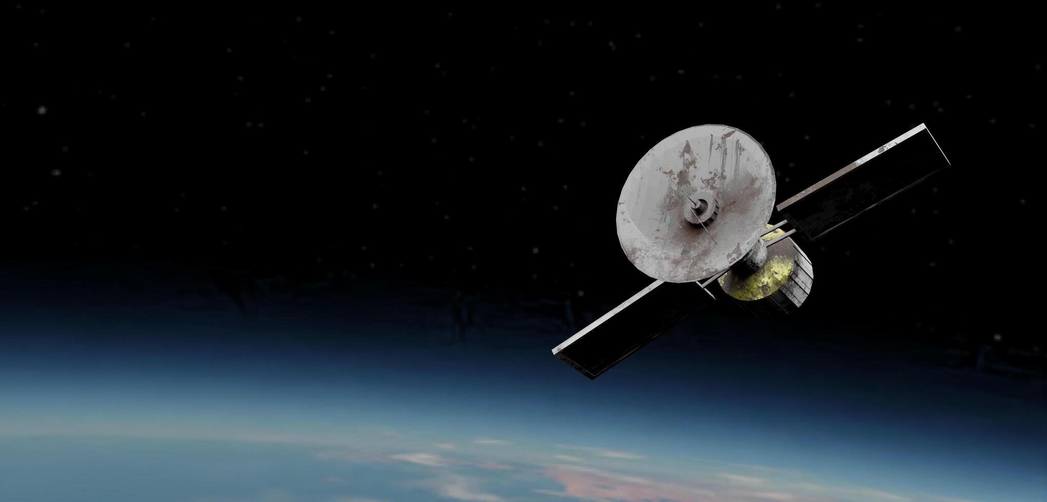 satellites, extraterrestrial orbits, communications satellites floating in the atmosphere 3D illustration, photo