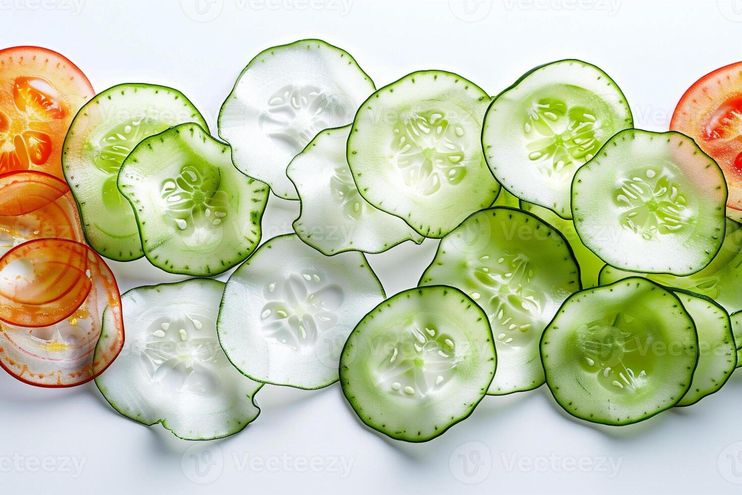 Scanned cucumber vegetable slices. Glow inner. Glow inner concept photo