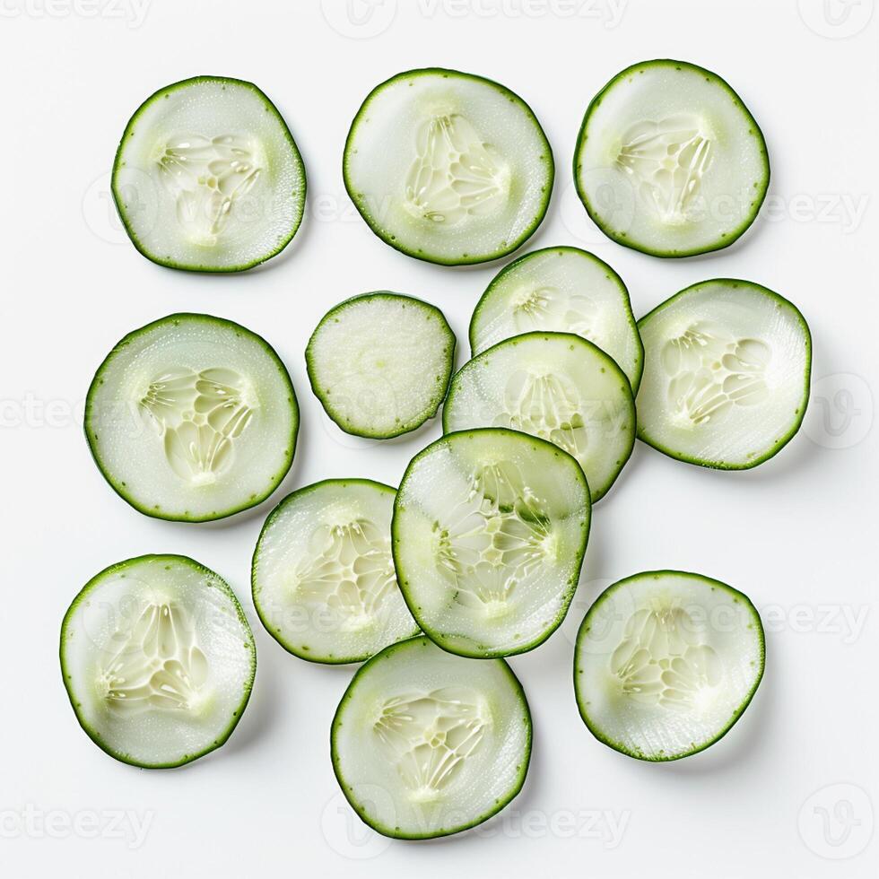 Scanned cucumber vegetable slices. Glow inner concept photo