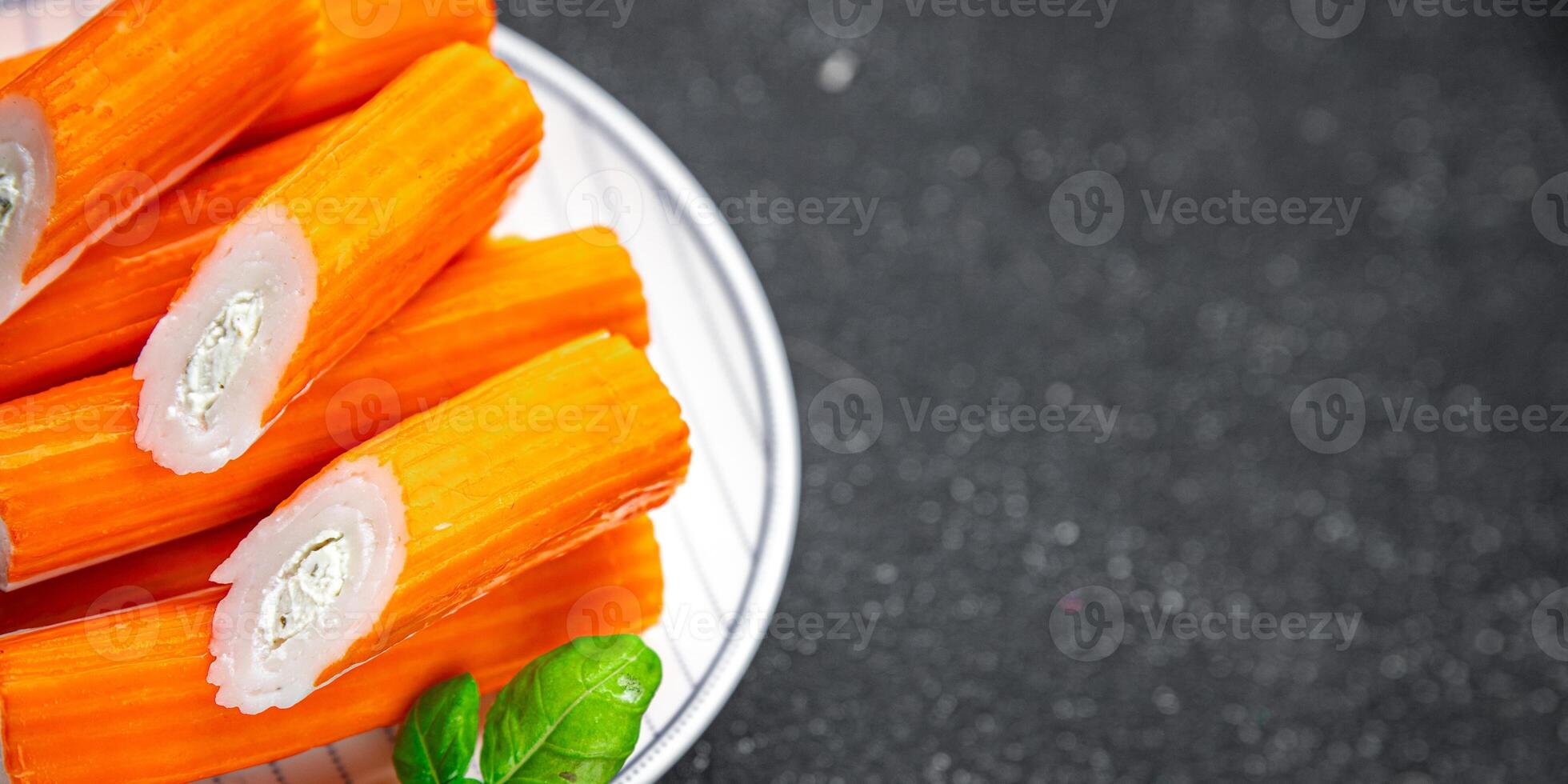 crab stick stuffing cream cheese and herbs natural fresh appetizer meal food snack on the table copy space food background rustic top view photo