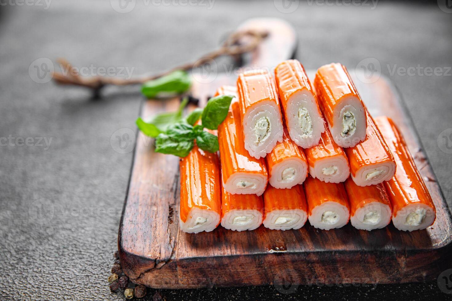 crab stick stuffing cream cheese and herbs natural fresh appetizer meal food snack on the table copy space food background rustic top view photo