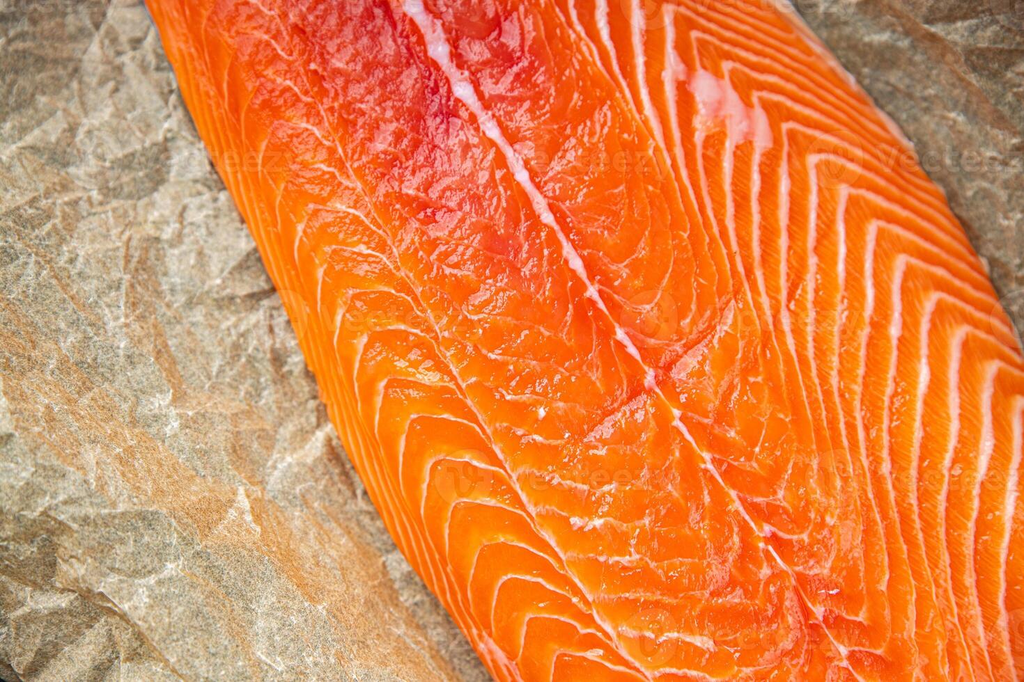 salmon fillet raw red fish seafood appetizer meal food snack on the table copy space food background rustic top view vegetarian food no met Pescetarian photo