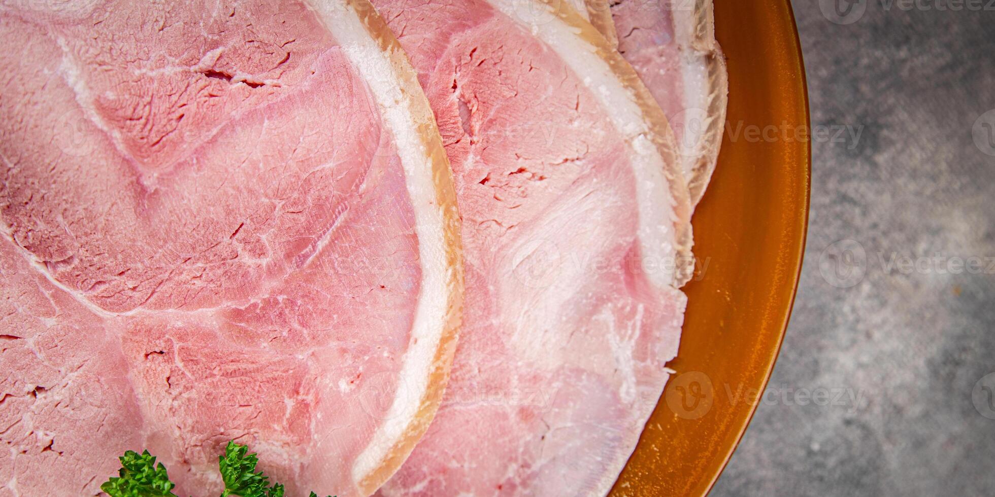 ham slice pork meat natural food fresh appetizer meal food snack on the table copy space food background rustic top view photo