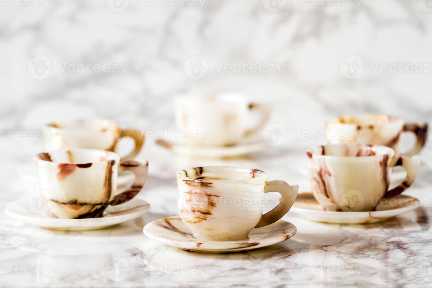 Exquisite Coffee Cup Set with Brown Marble Pattern on White, Perfect for a Sophisticated Coffee Experience photo