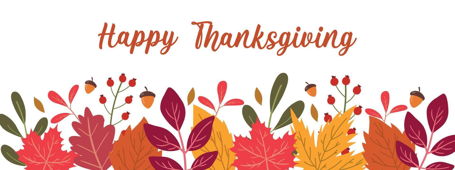 Happy Thanksgiving card or banner with autumn leaves on a white background. vector