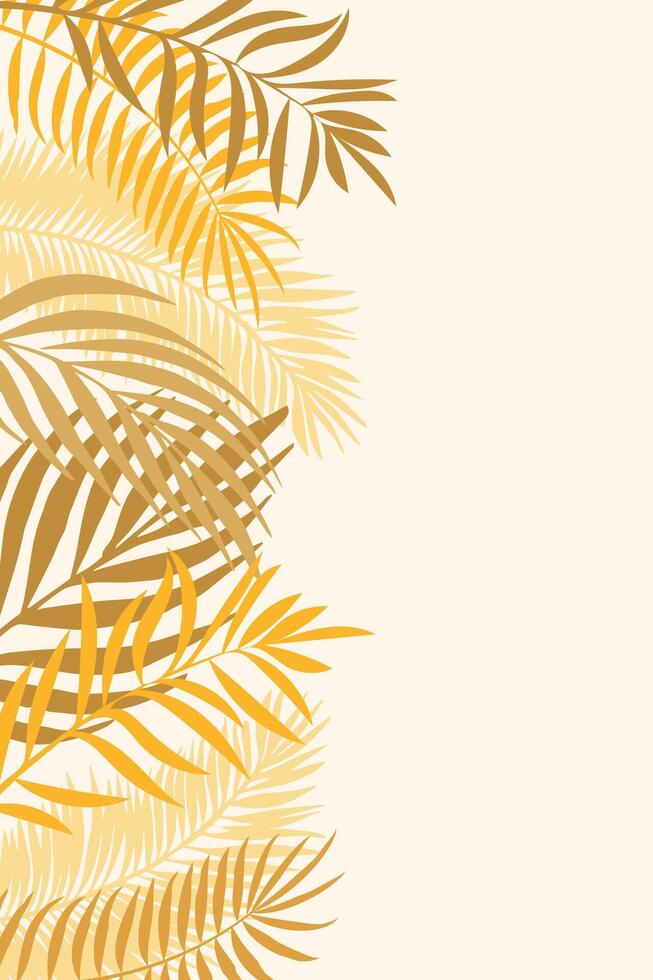 Vertical background with palm leaves in golden tones. Summer frame with space for text. vector
