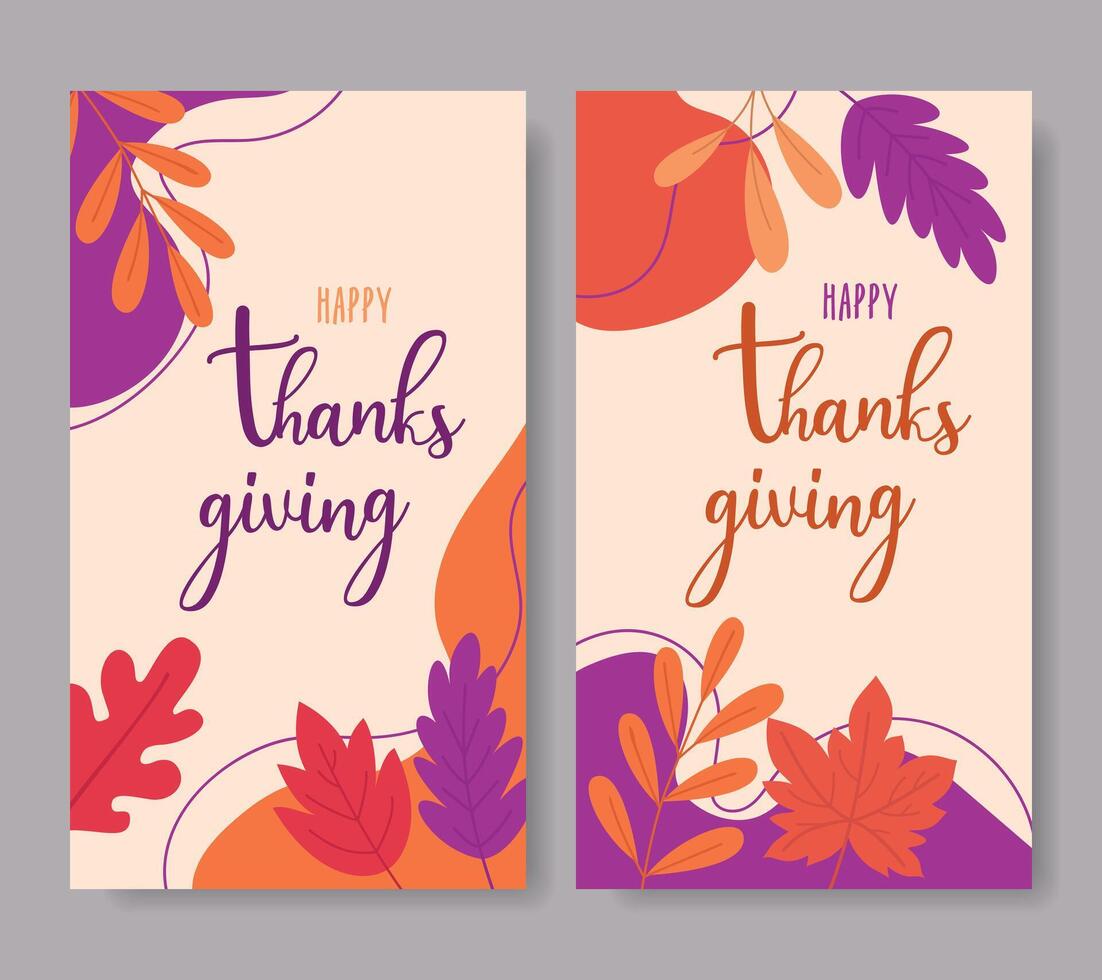 Set of bright autumn Thanksgiving cards. vector