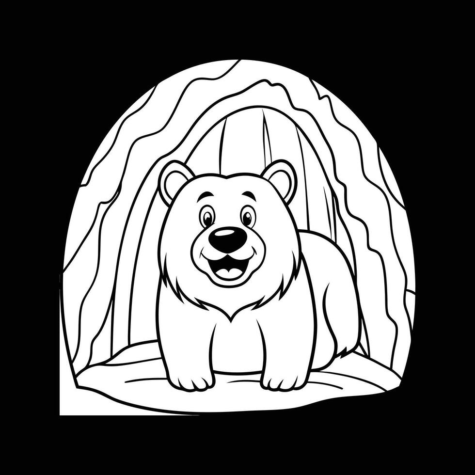 happy brown bear in the cave line art vector