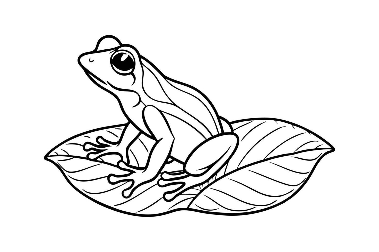 frog sitting on a leaf line art vector