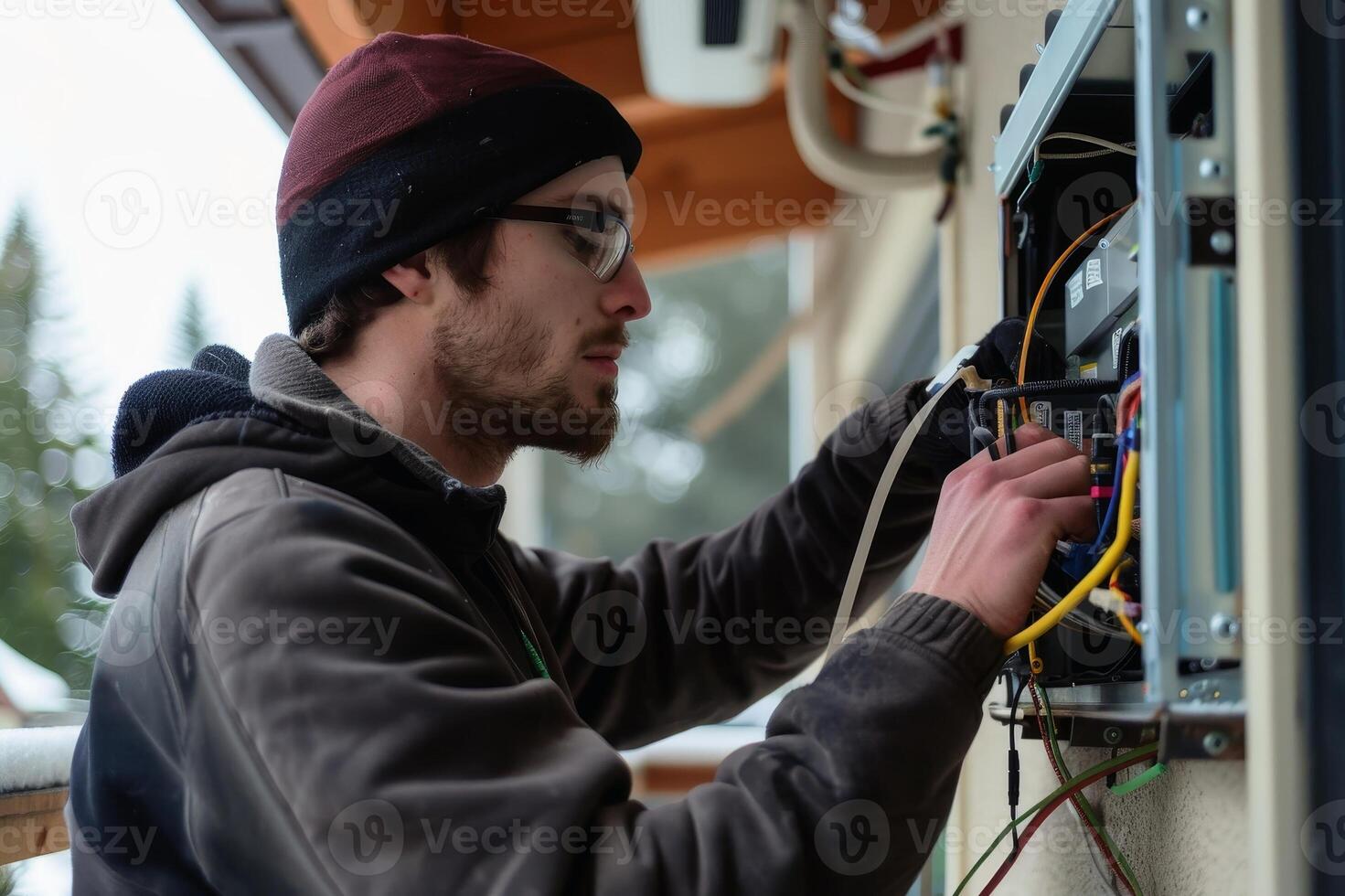 An HVAC technician installing a new heating and cooling system in a home. AI generate photo