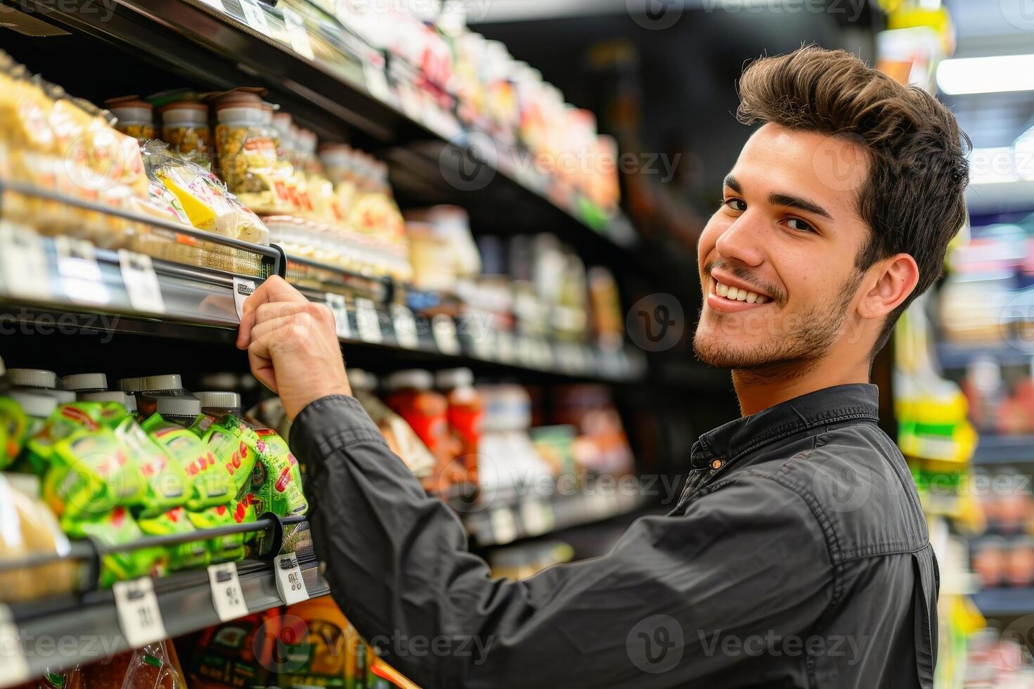 A friendly salesperson in a supermarket. AI generate photo