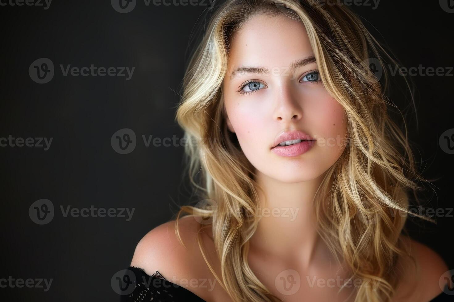 A studio portrait of a beautiful blonde woman. AI generate photo