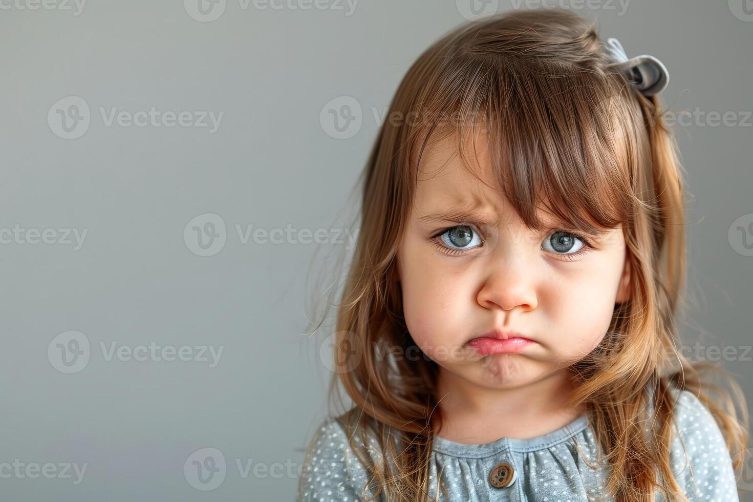 An upset little girl showing her emotions. AI generate photo