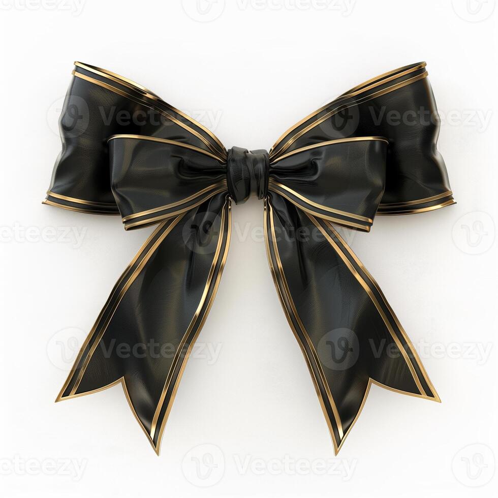Black cross bow ribbon with gold edges on a white background. photo