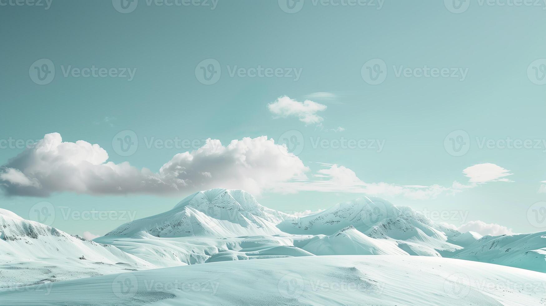 A minimalist background with snow, mountains and clouds. photo