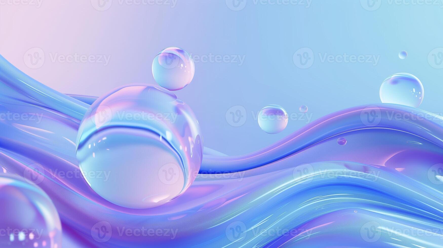 Abstract blue and purple gradient background with three-dimensional curves and spheres. photo