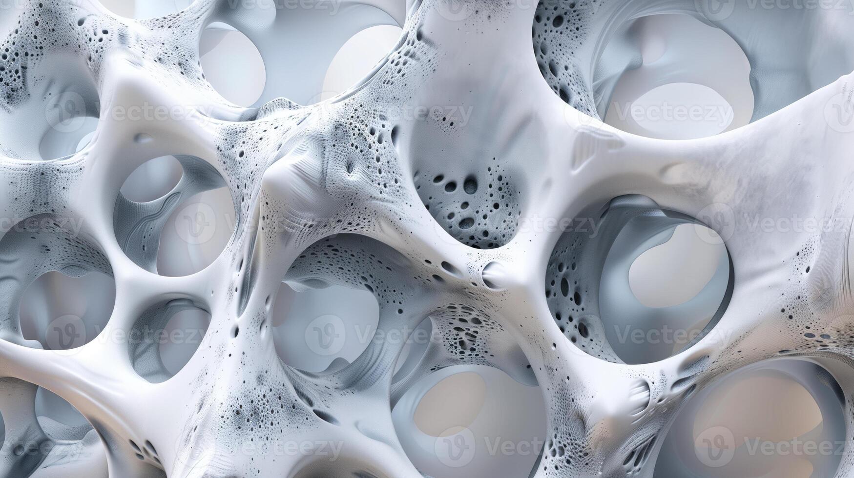 An abstract, organic form with multiple interconnected holes and sharp edges. photo