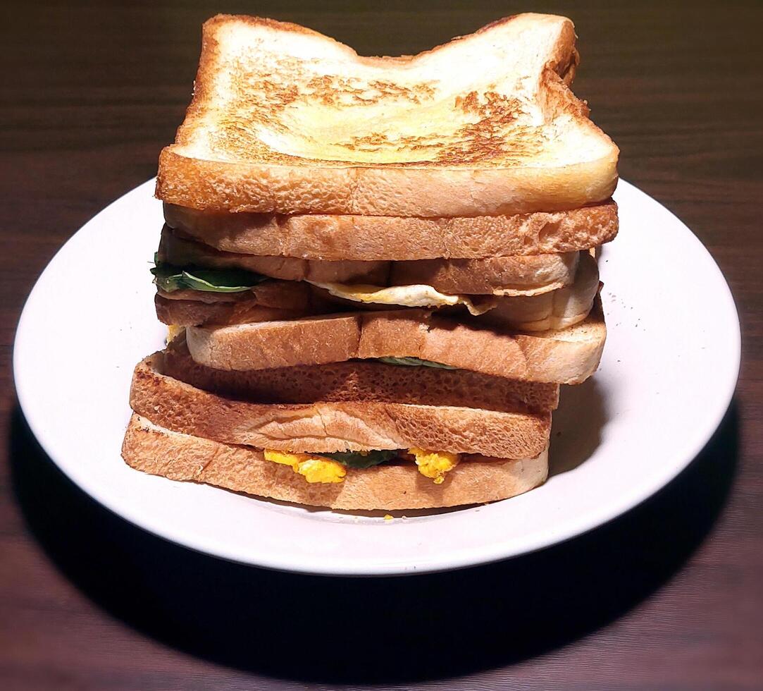 Sandwich with salad and egg in a plate photo