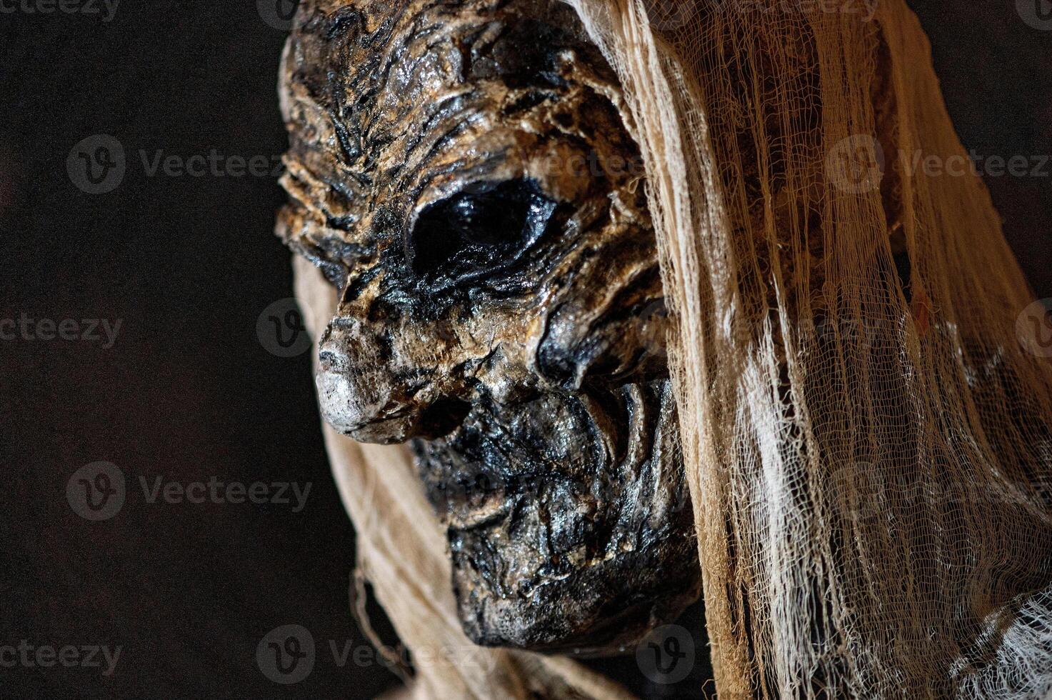Spooky Halloween decoration stands in a wooded area creating a sinister atmosphere photo