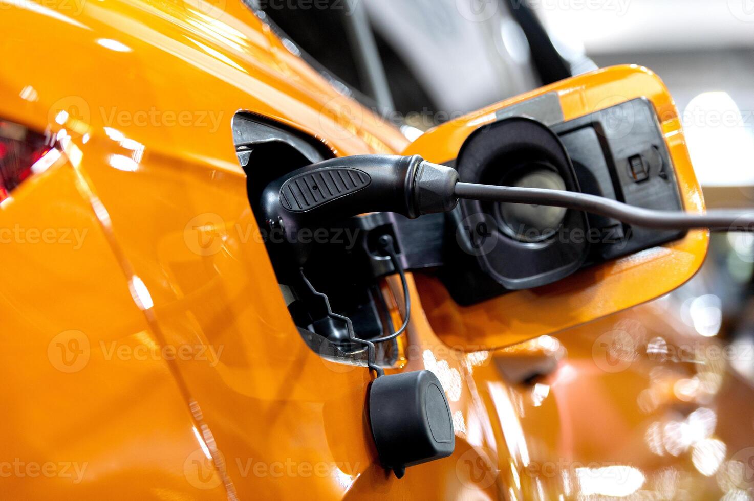 EV charging station for electric car in concept of green energy and eco power produced from sustainable source to supply to charger station in order to reduce CO2 emission photo