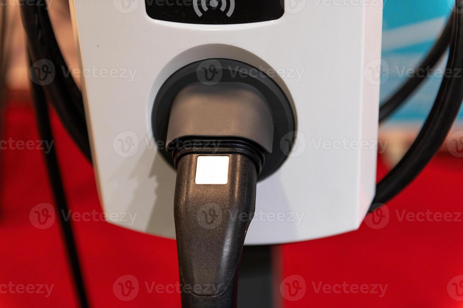 EV charging station for electric car in concept of green energy and eco power produced from sustainable source to supply to charger station in order to reduce CO2 emission photo