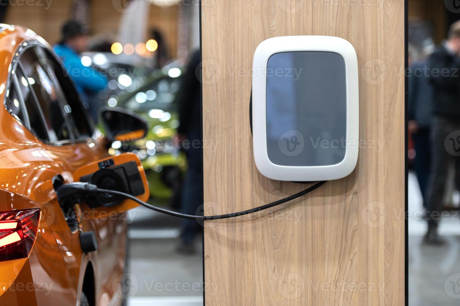 EV charging station for electric car in concept of green energy and eco power produced from sustainable source to supply to charger station in order to reduce CO2 emission photo