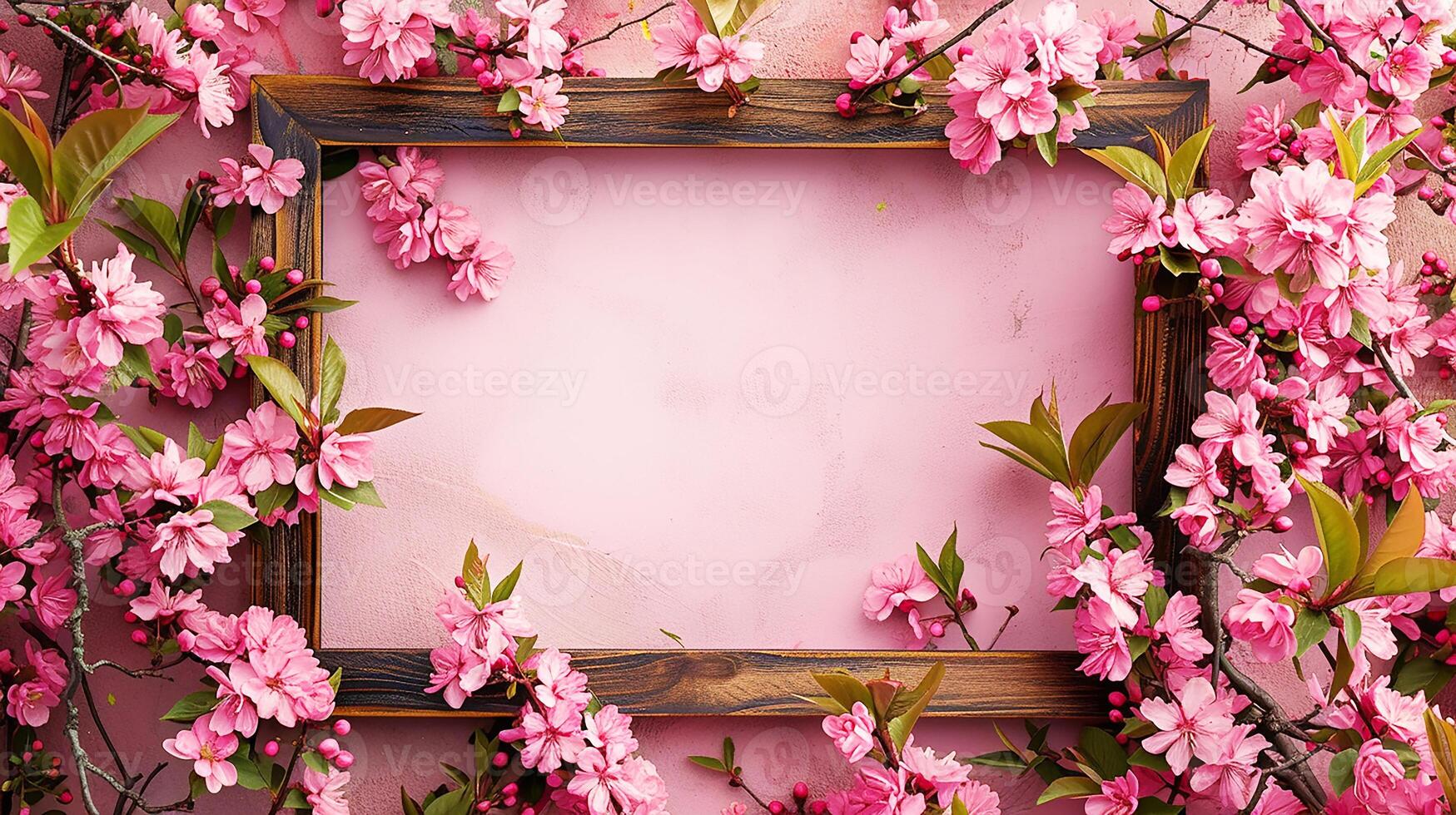 Vibrant soft pink blossoms cherry flowers spring background with free copy space photo