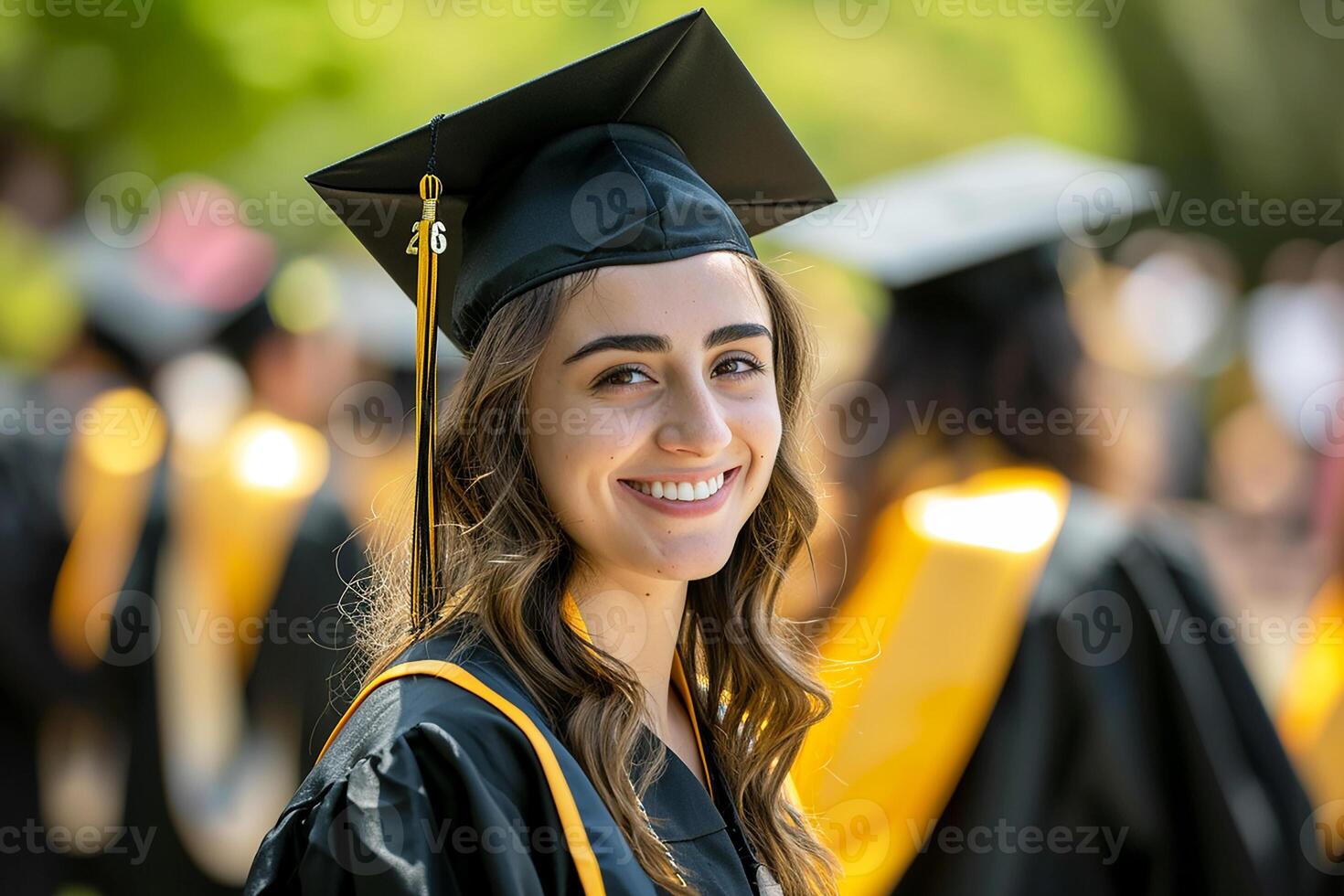 University Graduation Celebration Student Cheerful Girl Look Happy Celebrating Graduation photo